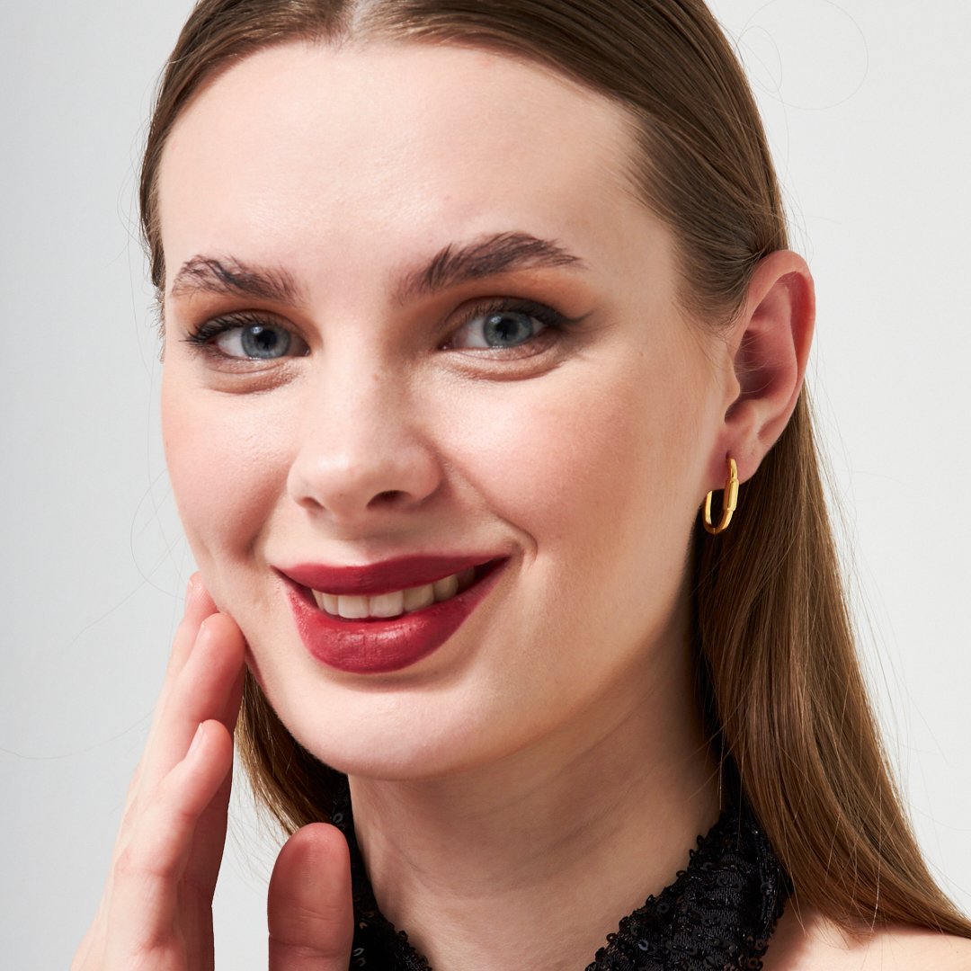 Oval Cylindrical Hoop Earrings - 925 SILVER