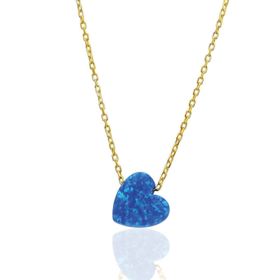 Original Navy Blue Opal Heart Necklace - 925 SILVER