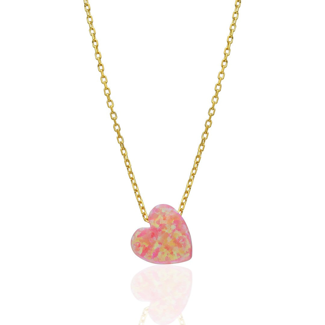 Original Pink Opal Heart Necklace - 925 SILVER