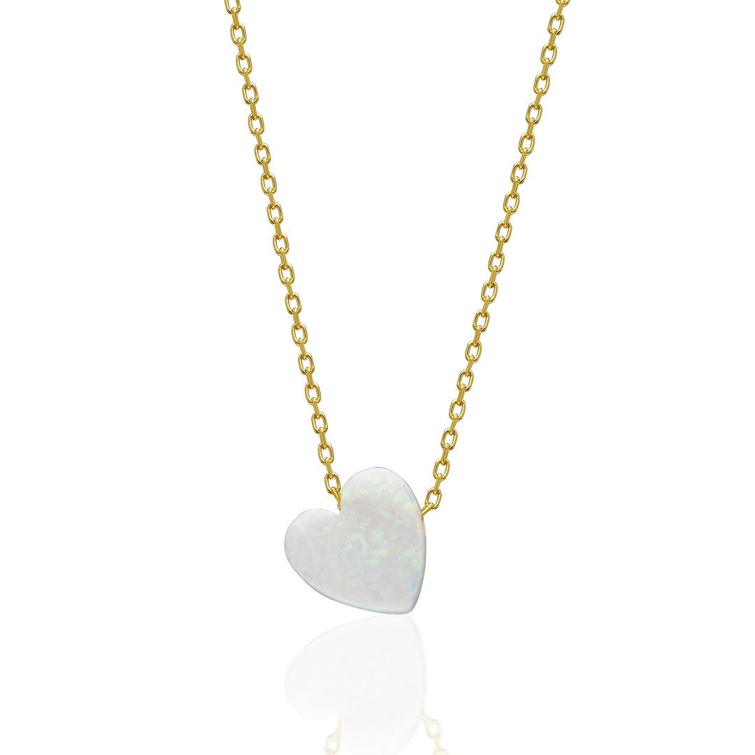 Original White Opal Heart Necklace - 925 SILVER