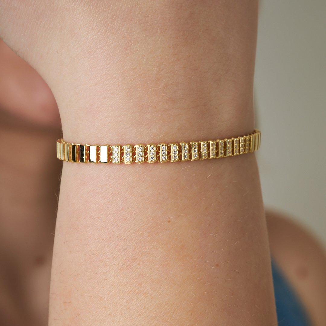 Strip Bracelet with Stone in the Middle - 925 SILVER