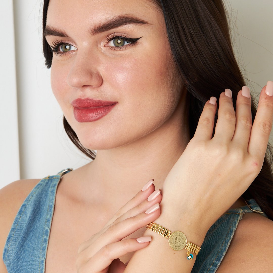 Triple Chain Bracelet with Quarter Evil Eye Detail - 925 SILVER