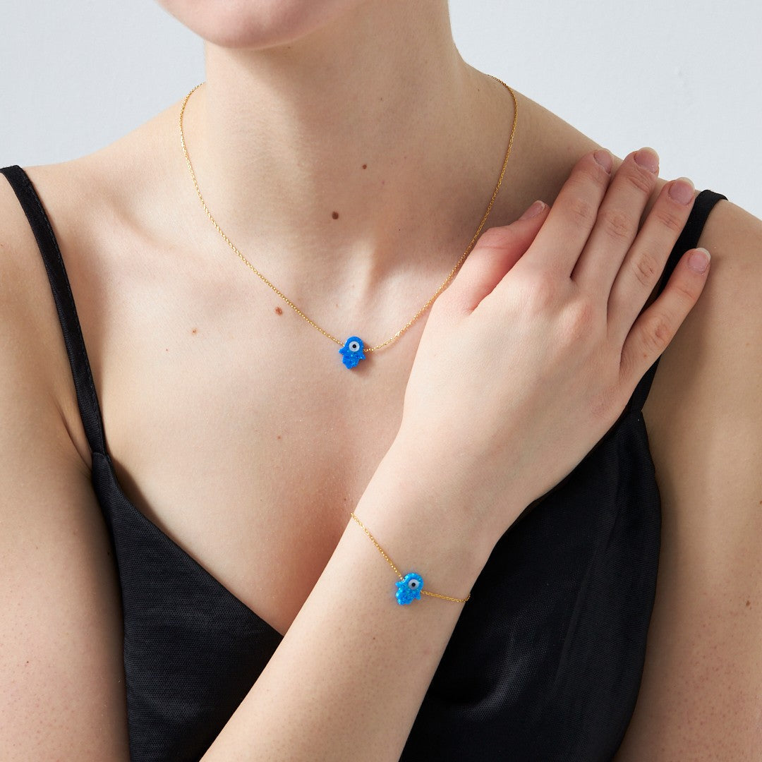 Original Fatima Hand Set with Opal Stone - 925 SILVER