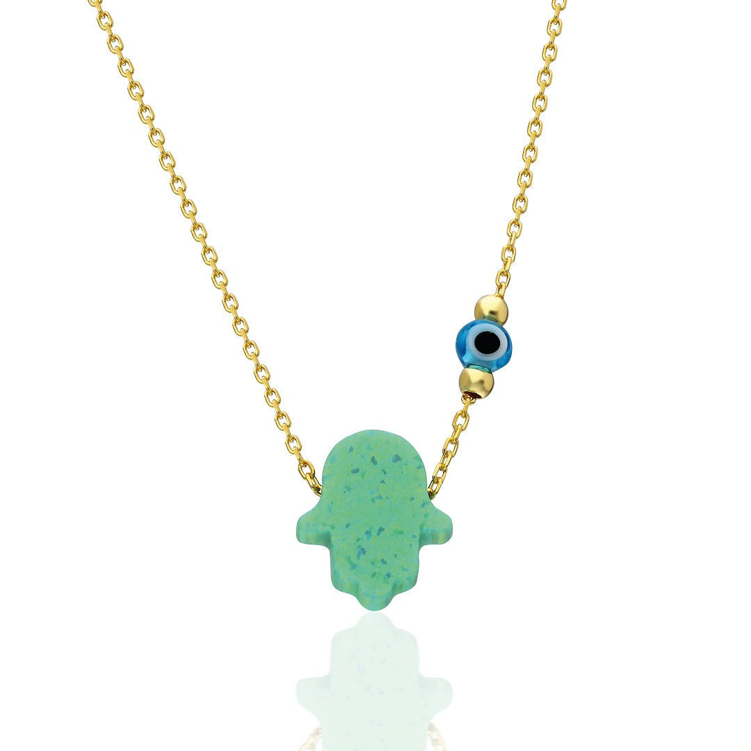 Original Green Opal Fatima Hand Necklace - 925 SILVER
