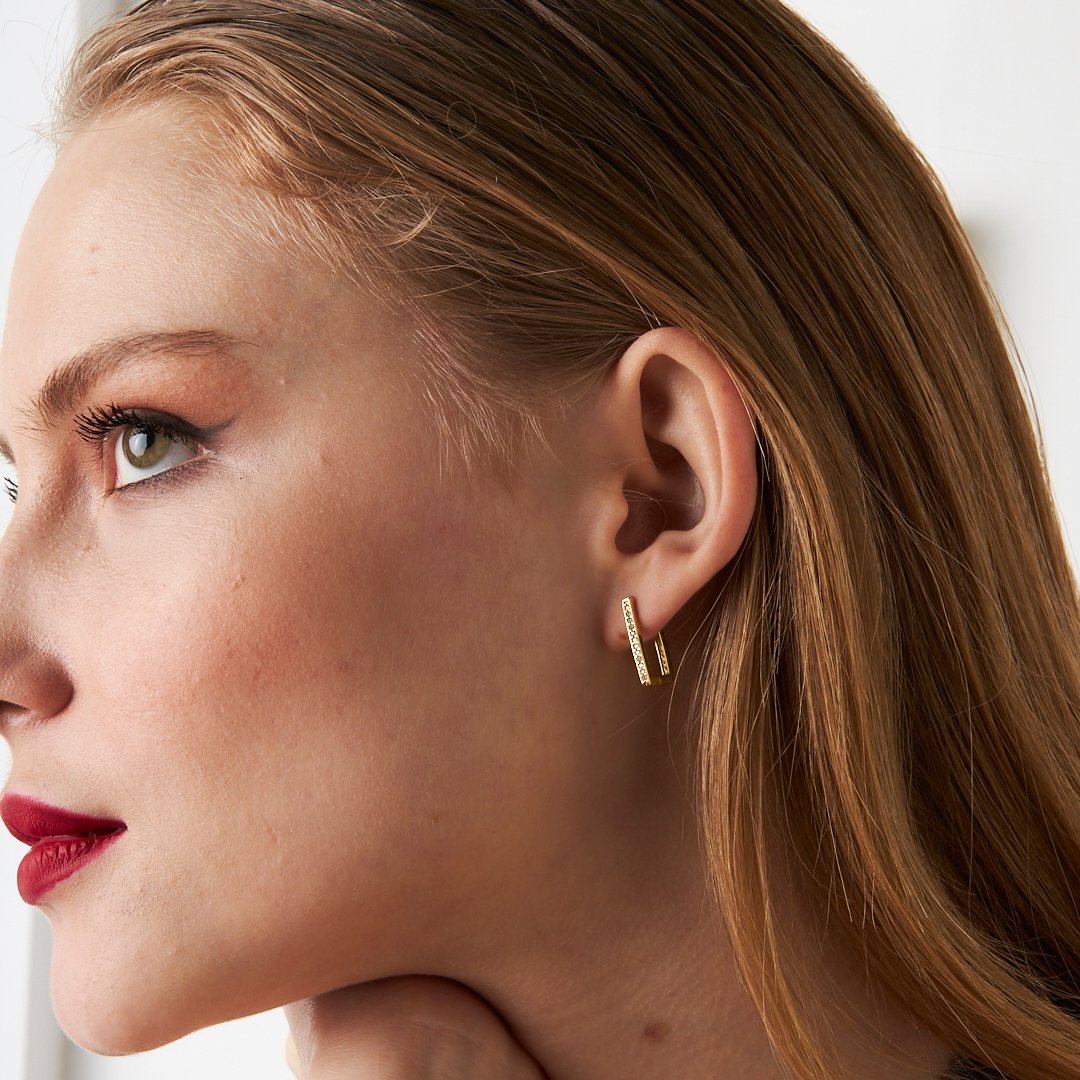 Rectangular Earrings with Stones - 925 Silver
