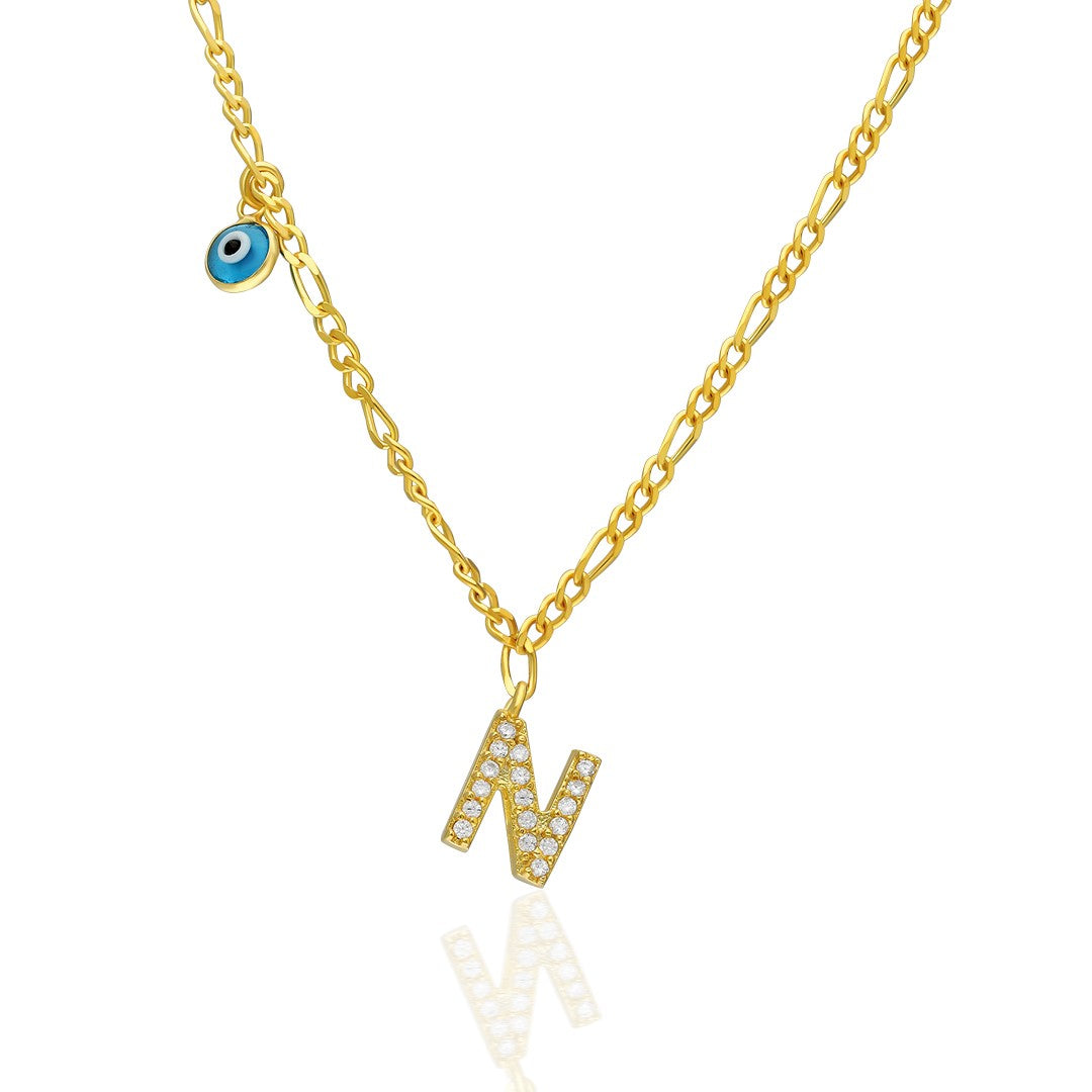 Single Letter Evil Eye Necklace - 925 SILVER