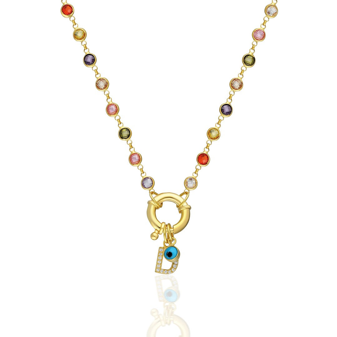 Colorful Necklace with Evil Eye Letters - 925 Silver
