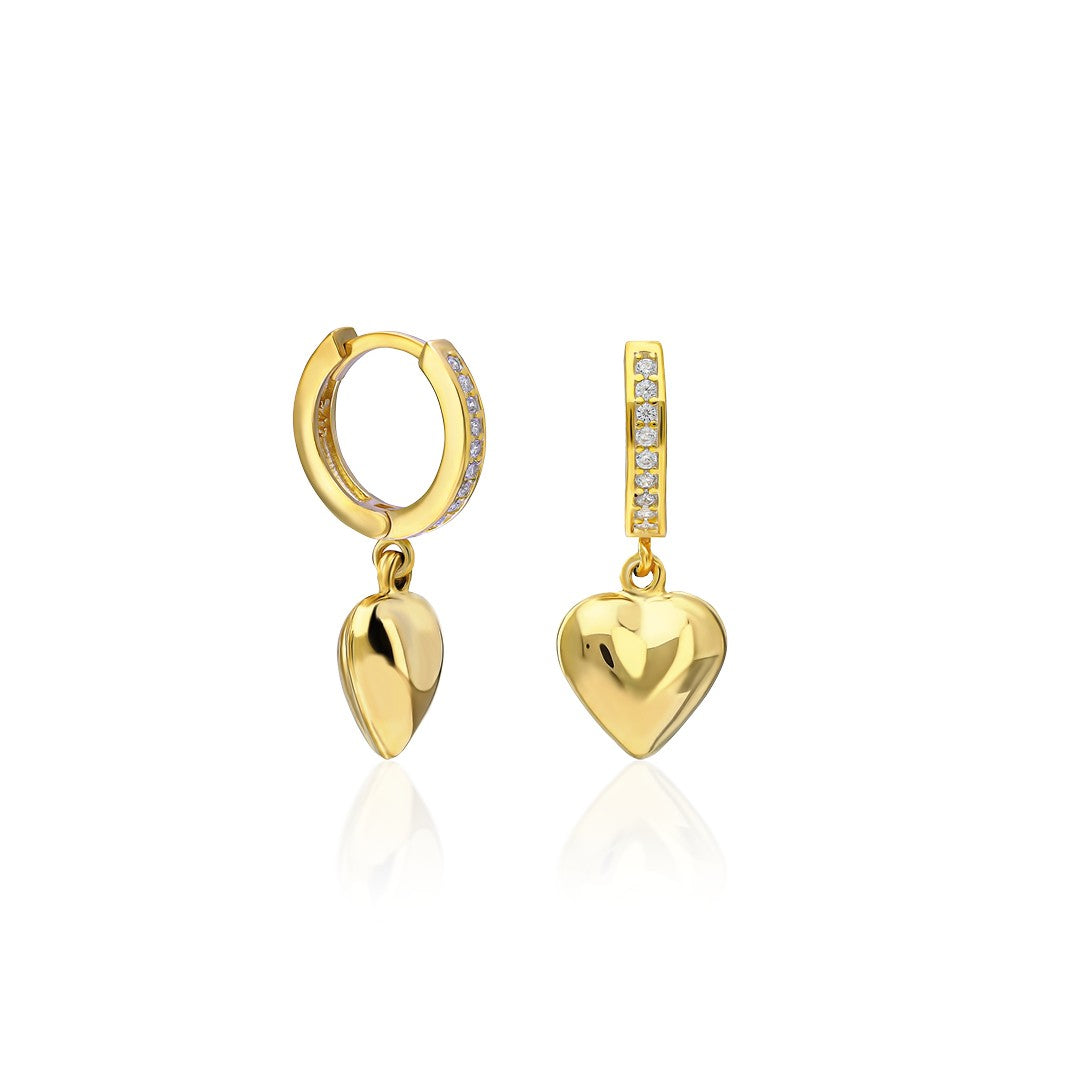 Flat Heart Stone Hoop Earrings - 925 SILVER