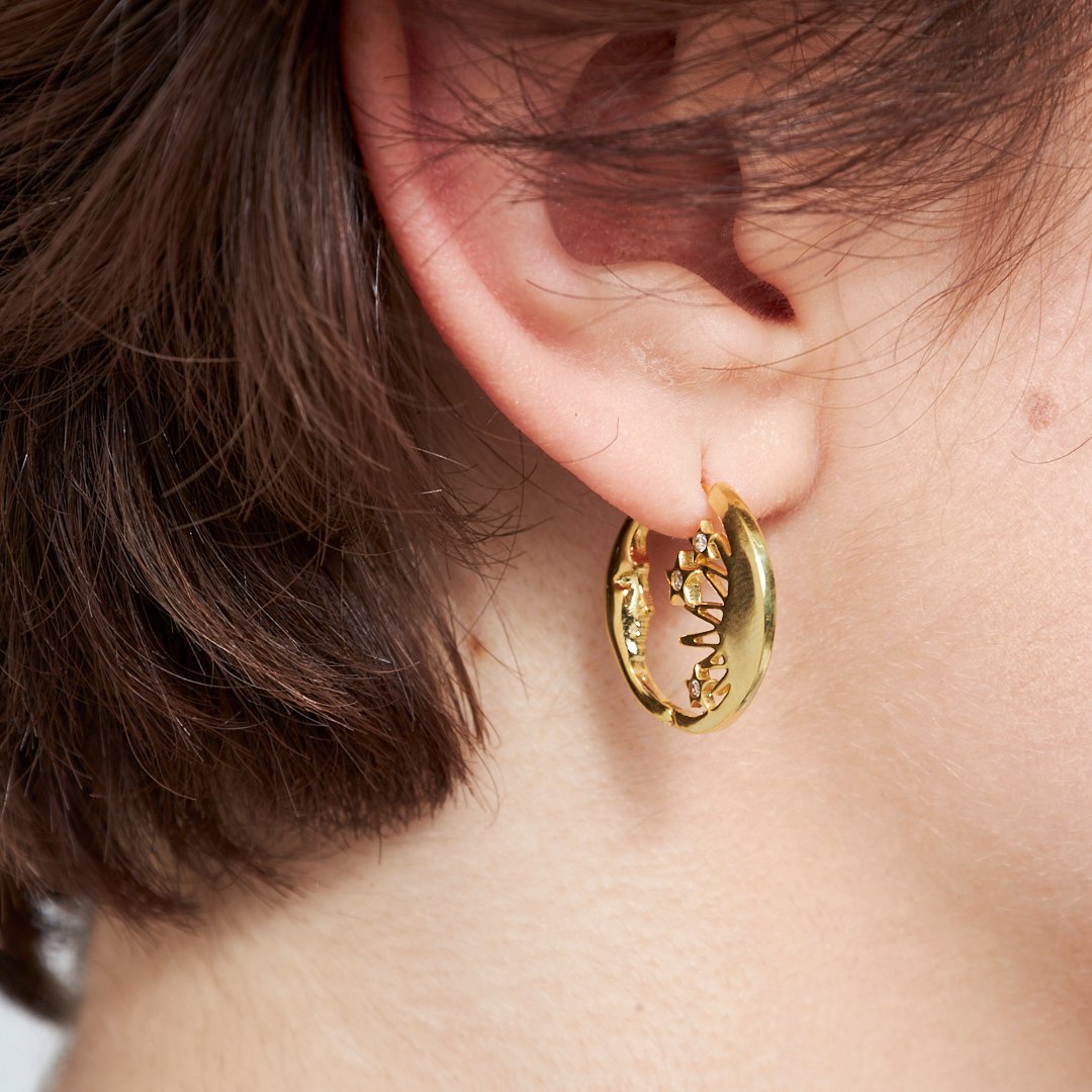 Moon Model Earrings with Star Details - 925 SILVER