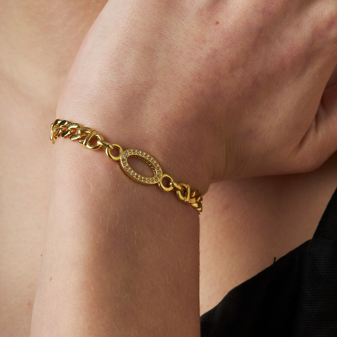 Oval Stone Sequin Gourmet Bracelet - 925 SILVER