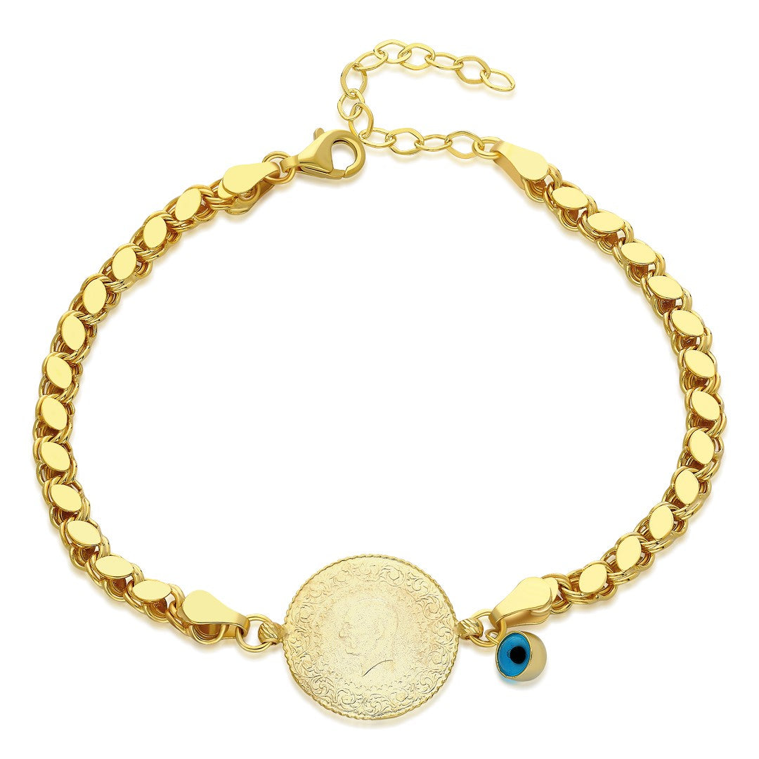 Evil Eye Quarter Barley Chain Bracelet - 925 SILVER