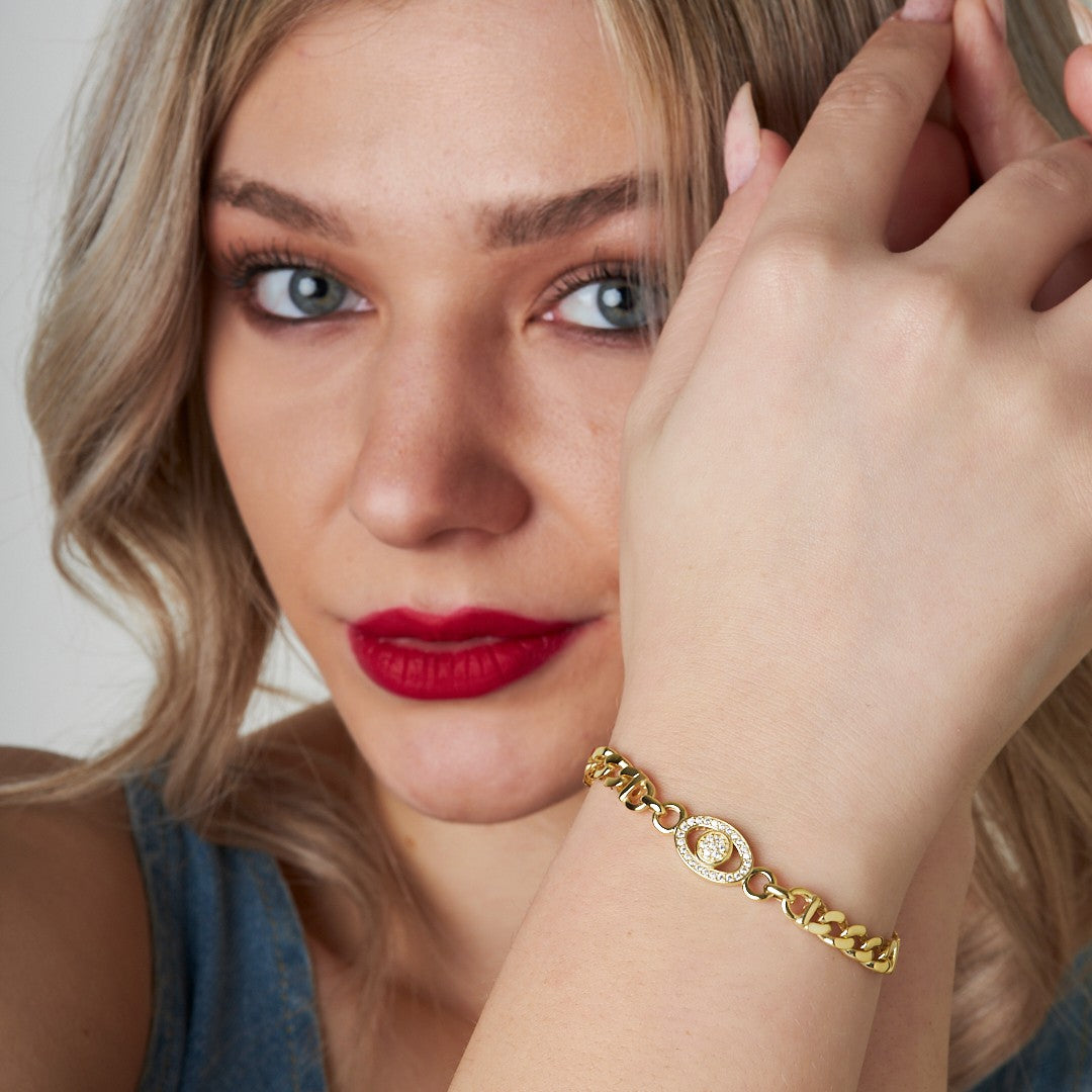 Oval Stone and Sequin Gourmet Bracelet Model 2 - 925 SILVER