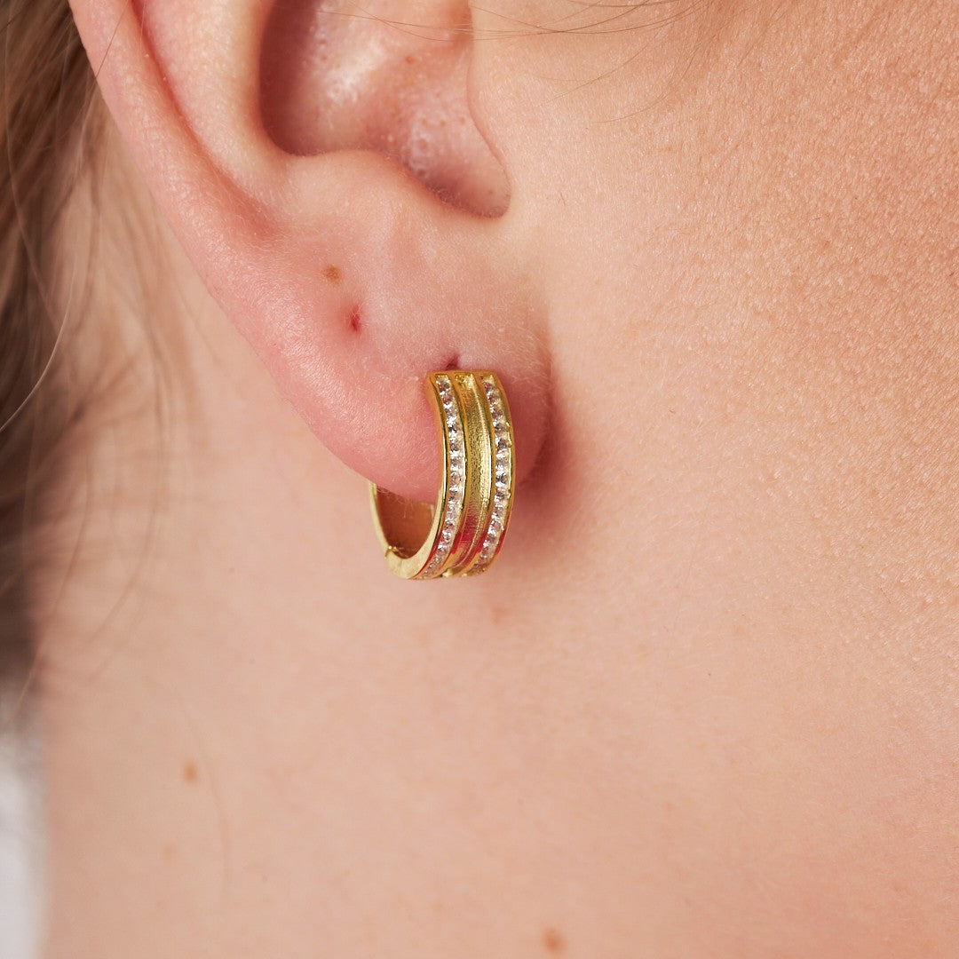 Triple Stone Detailed Hoop Earrings - 925 SILVER