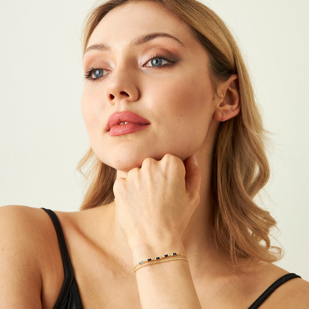 Baguette Chain Bracelet with Colorful Stones - 925 SILVER