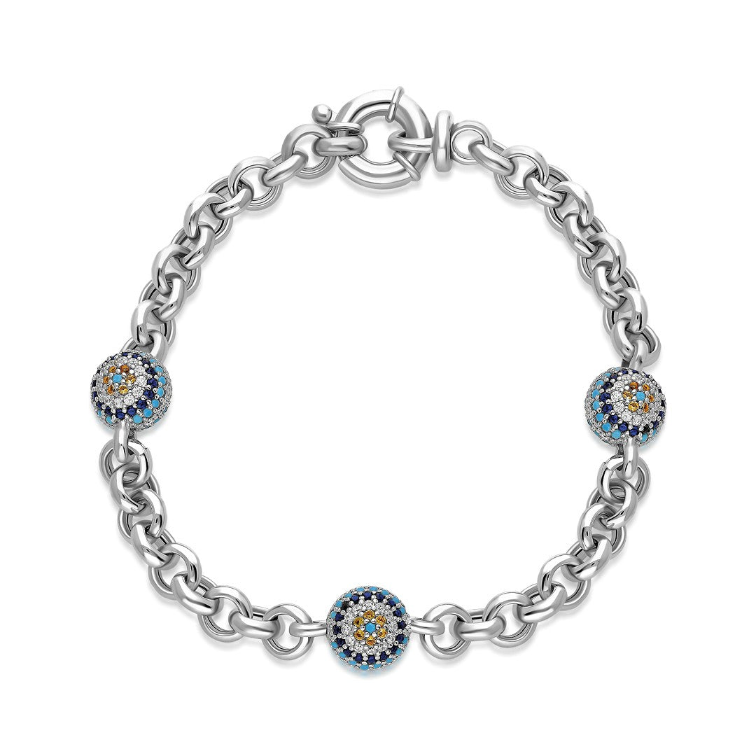 Thick Chain Stone Evil Eye Bracelet - 925 SILVER