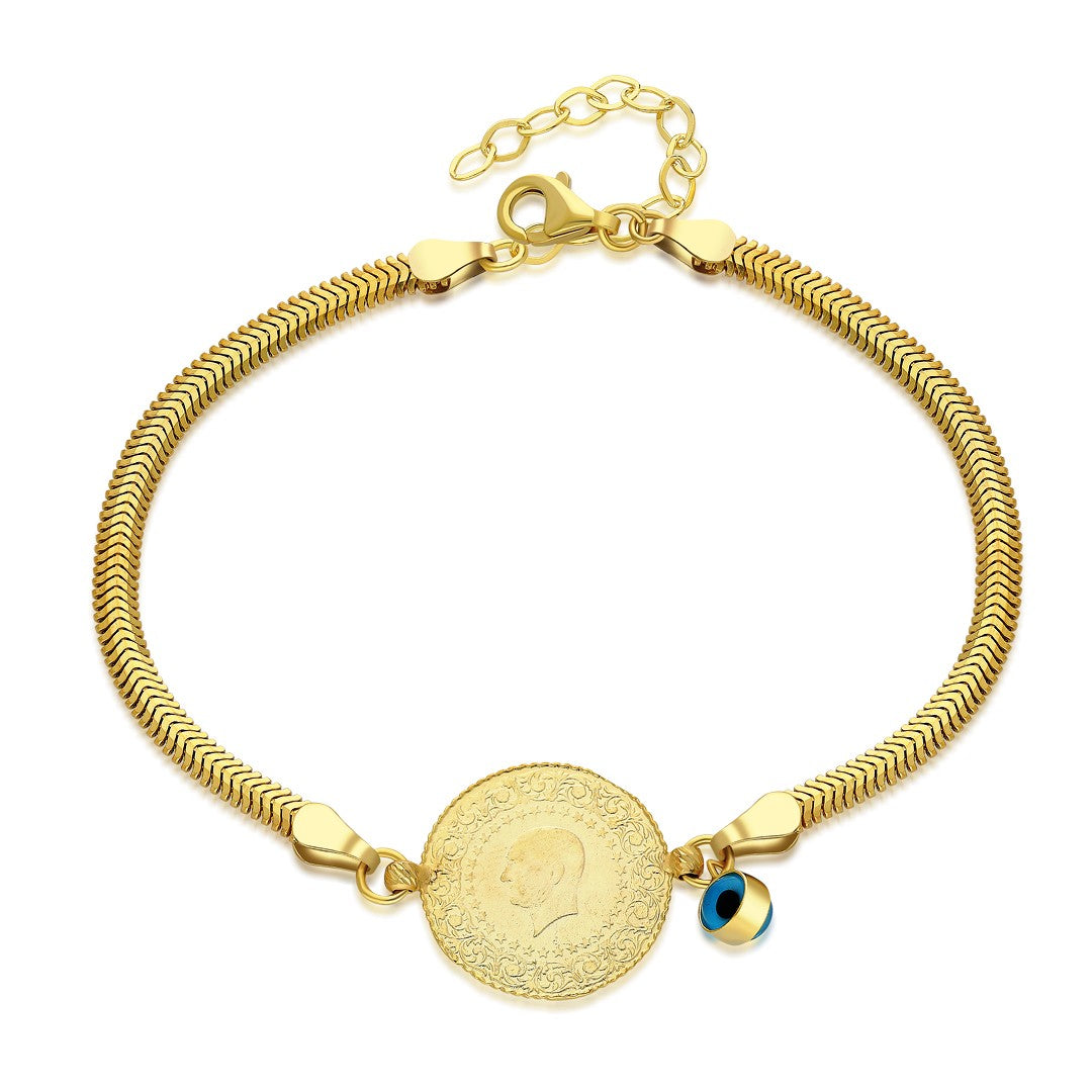 Herringbone Chain Charm Bracelet - 925 SILVER