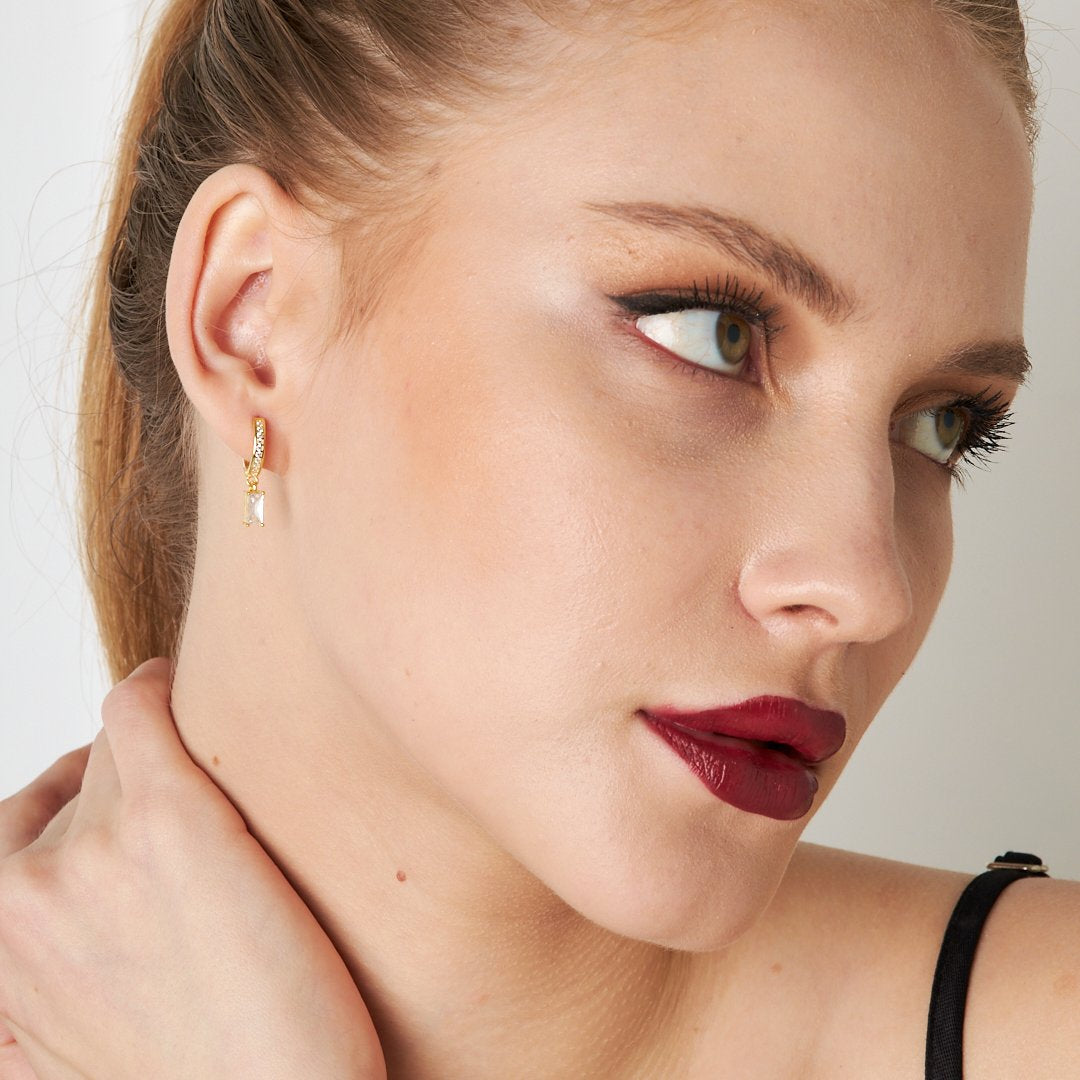 Rectangular Baguette Earrings - 925 Silver