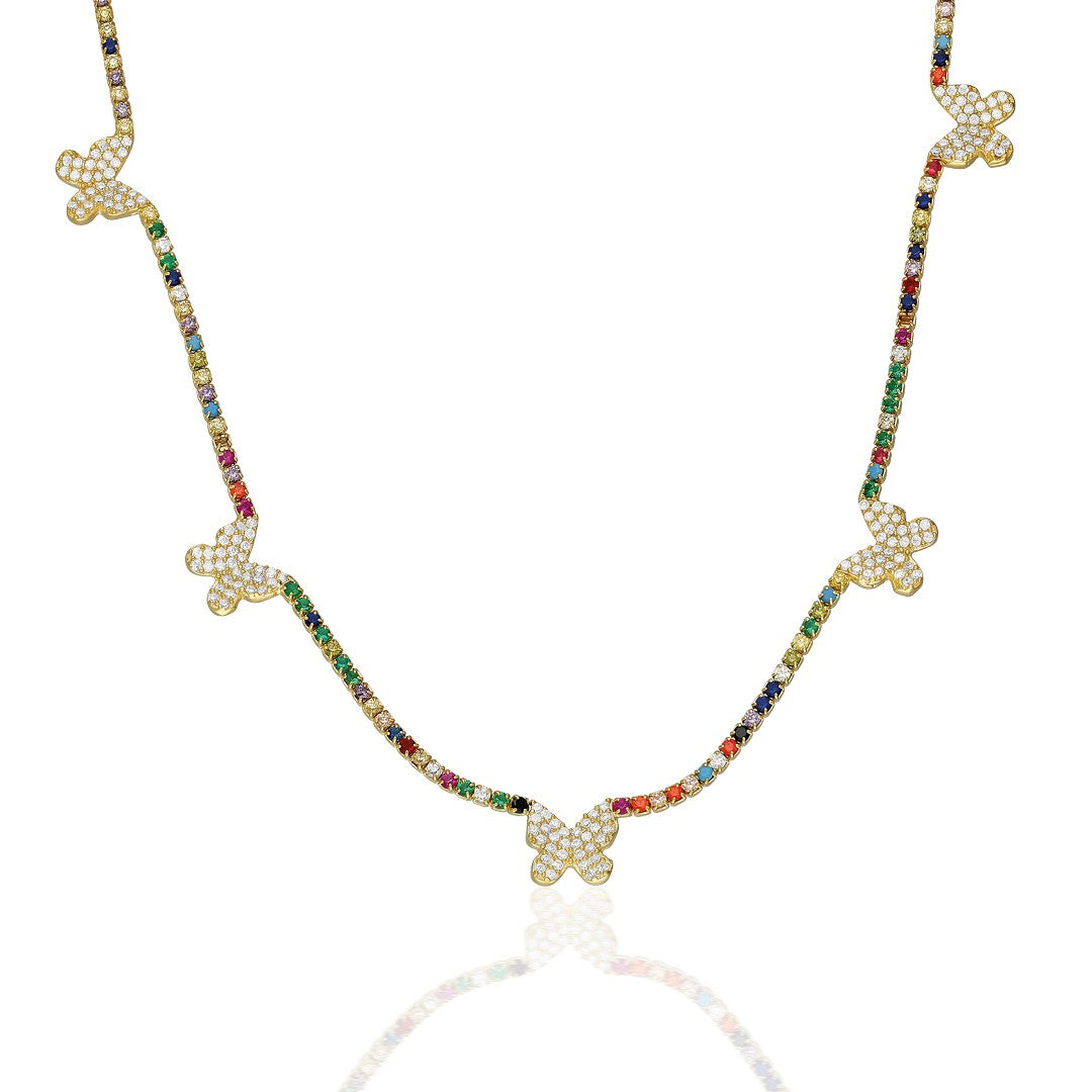 Colorful Waterways Necklace with Butterfly - 925 SILVER
