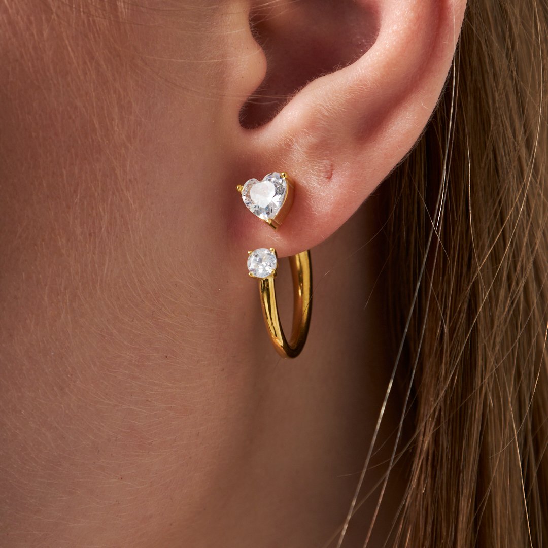 Minimal Half Earring with Heart Stone - 925 SILVER