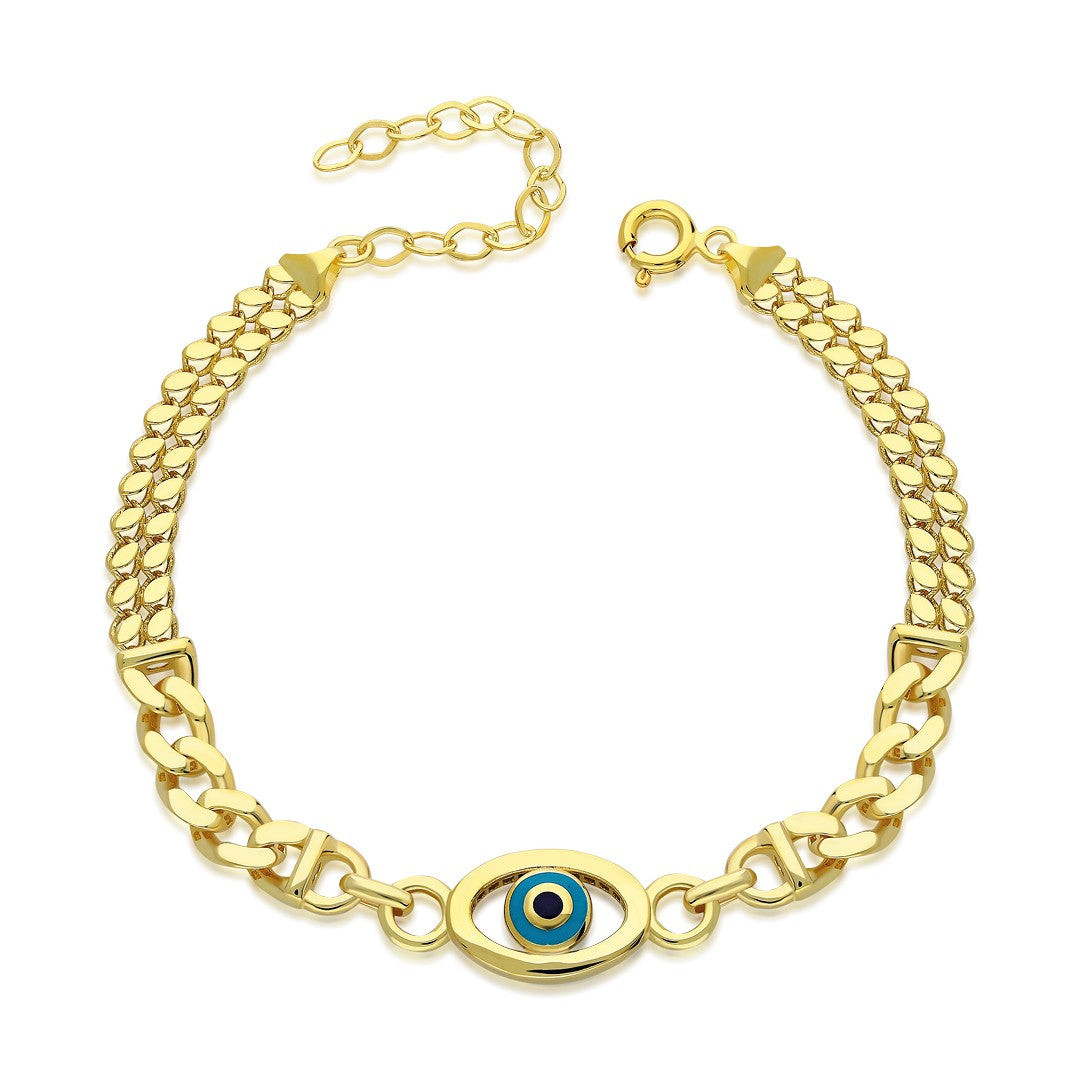 Evil Eye Double Chain Bracelet - 925 SILVER