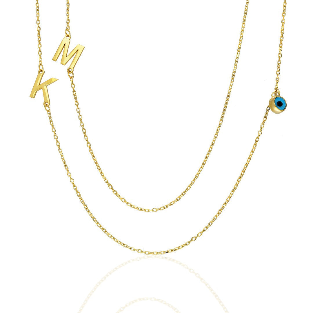2 Letter Evil Eye Beaded Necklace - 925 SILVER