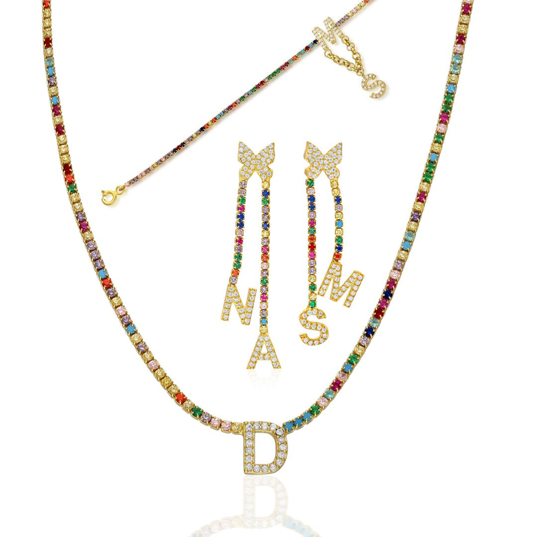 BUNTE ZIRKONIA SET MIT BUCHSTABE | 925 SILBER