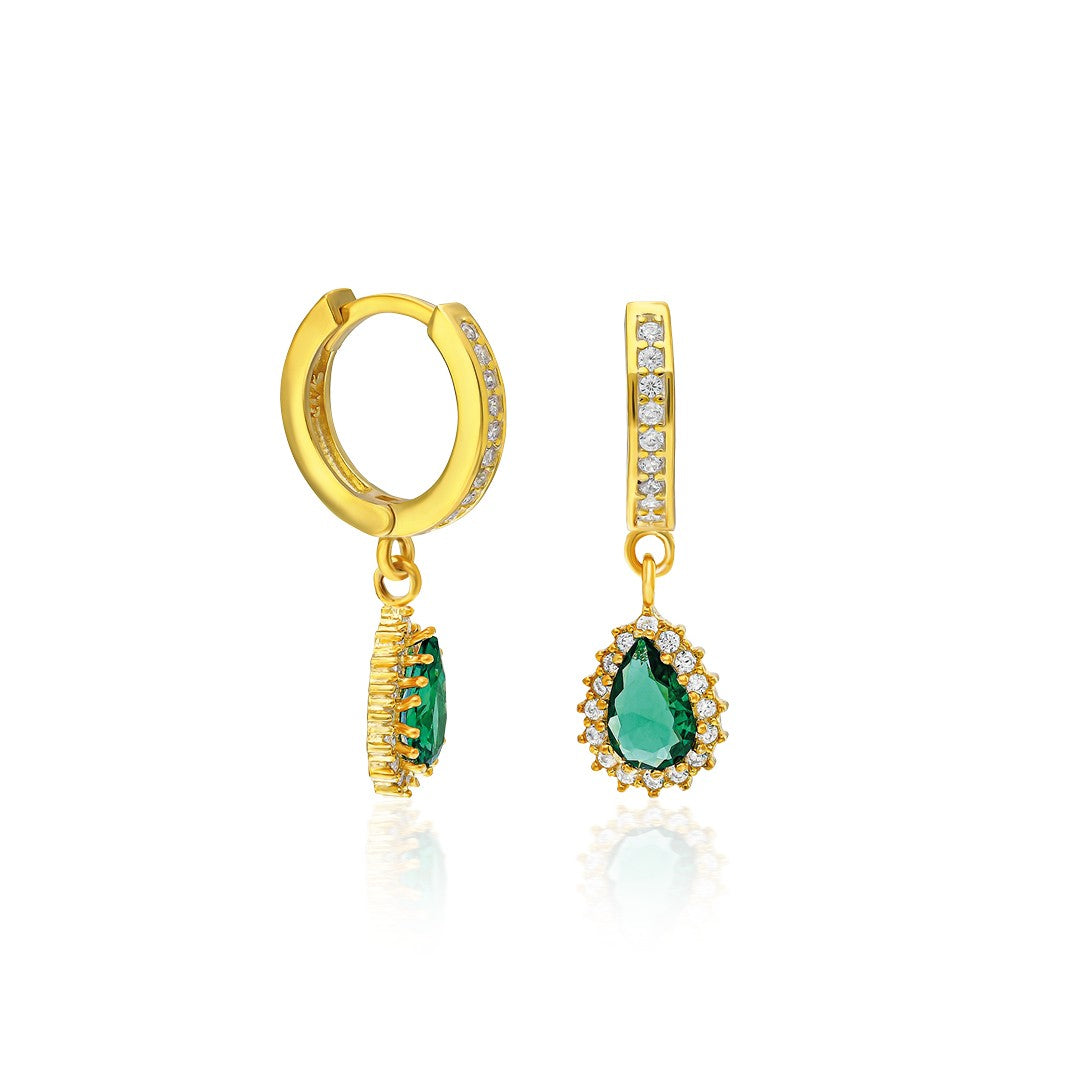 Green Stone Drop Earrings - 925 SILVER