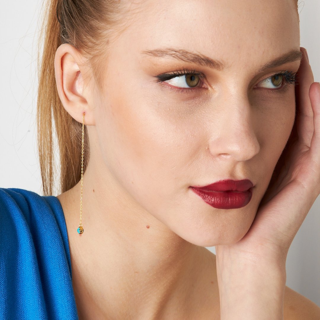 Evil Eye Dangling Chain Earrings - 925 SILVER