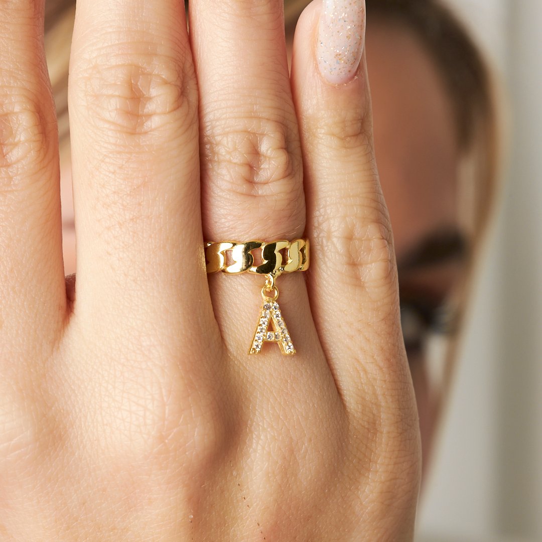 CUBAN RING MIT BUCHSTABE | 925 SILBER