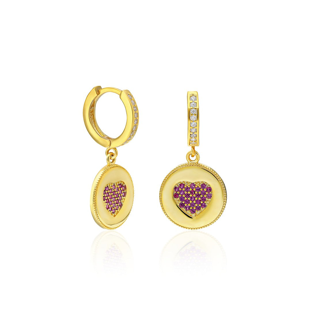 Plate Stone Heart Earrings - 925 SILVER