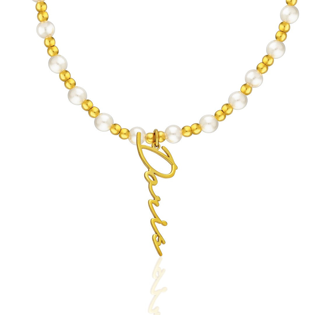 Pearl Detailed Name Necklace - 925 SILVER