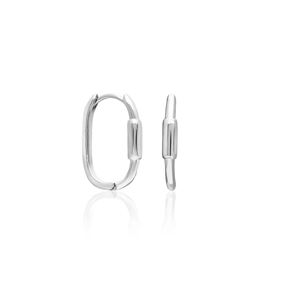 Oval Cylindrical Hoop Earrings - 925 SILVER