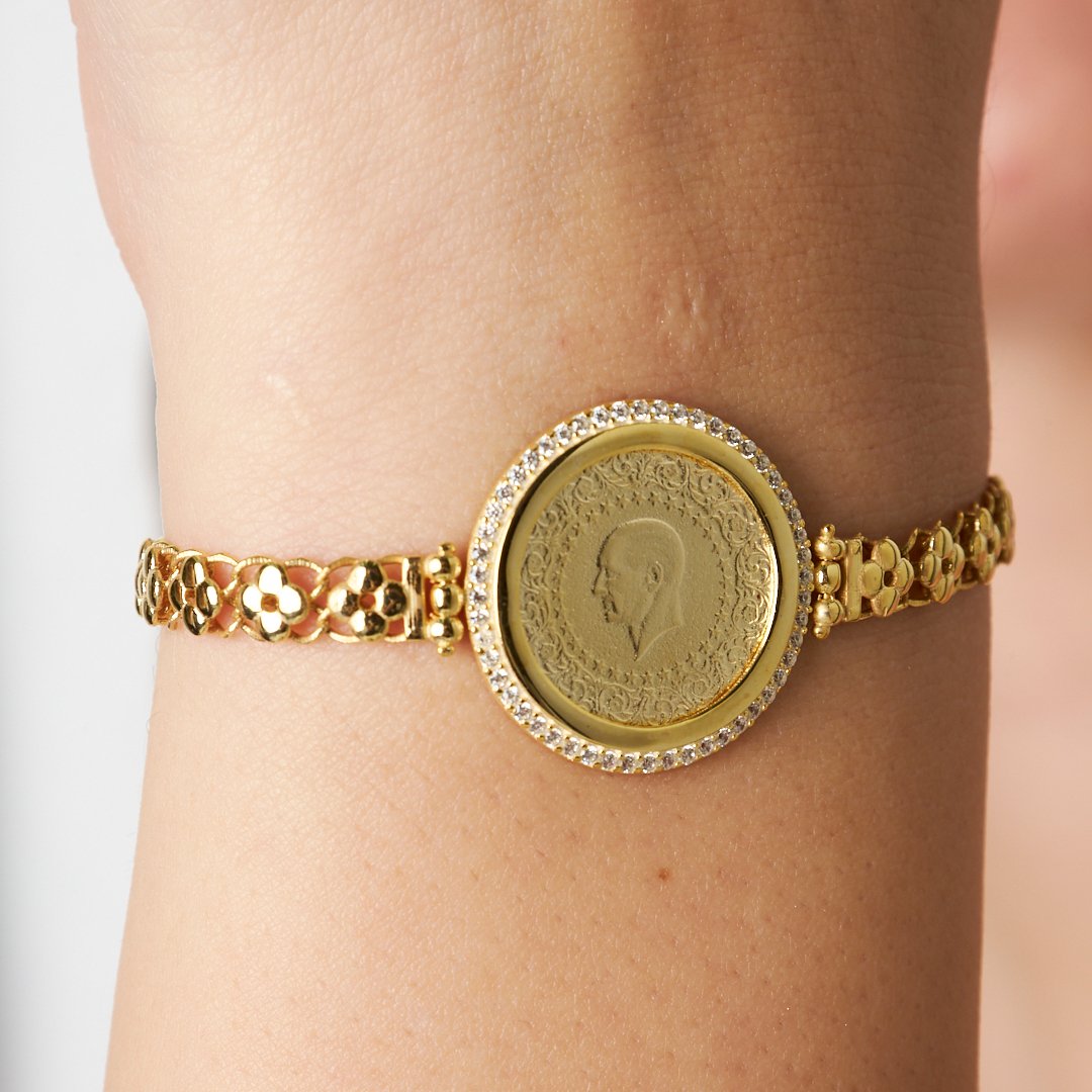 Stone Framed Four Leaf Clover Chain Bracelet - 925 SILVER