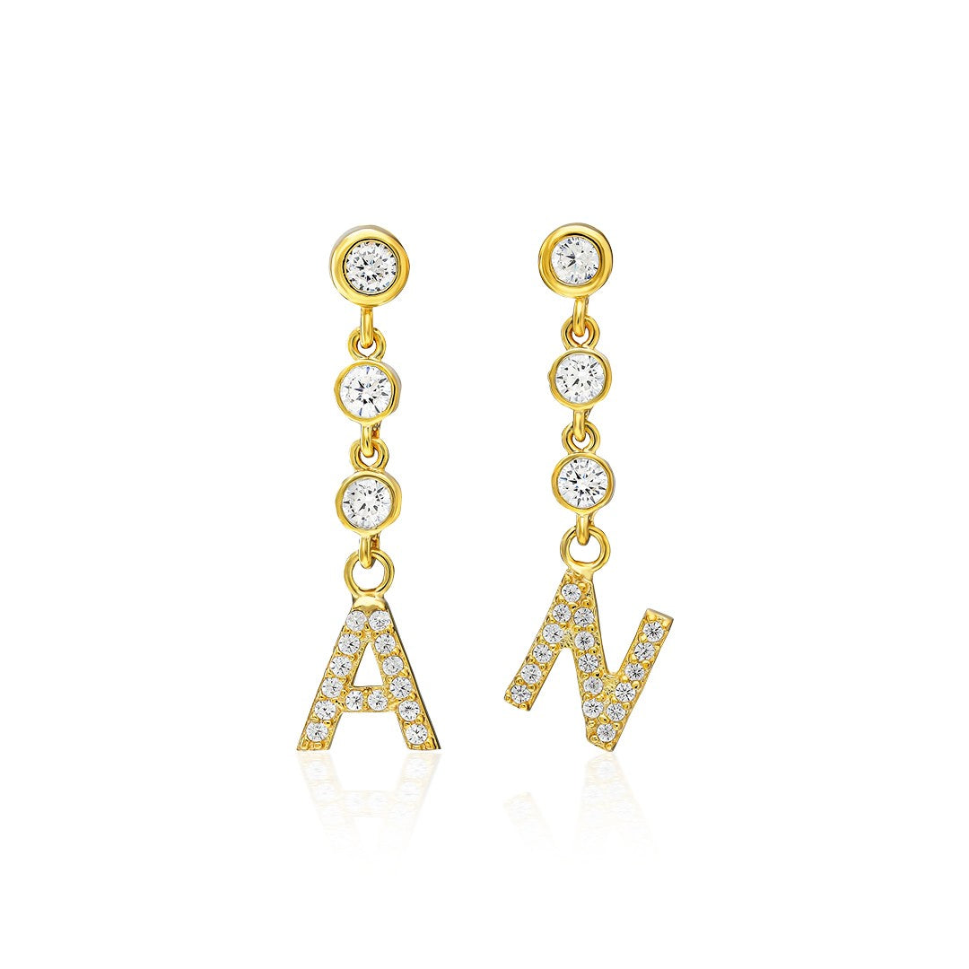 Initial Zircon Stone Earrings - 925 SILVER