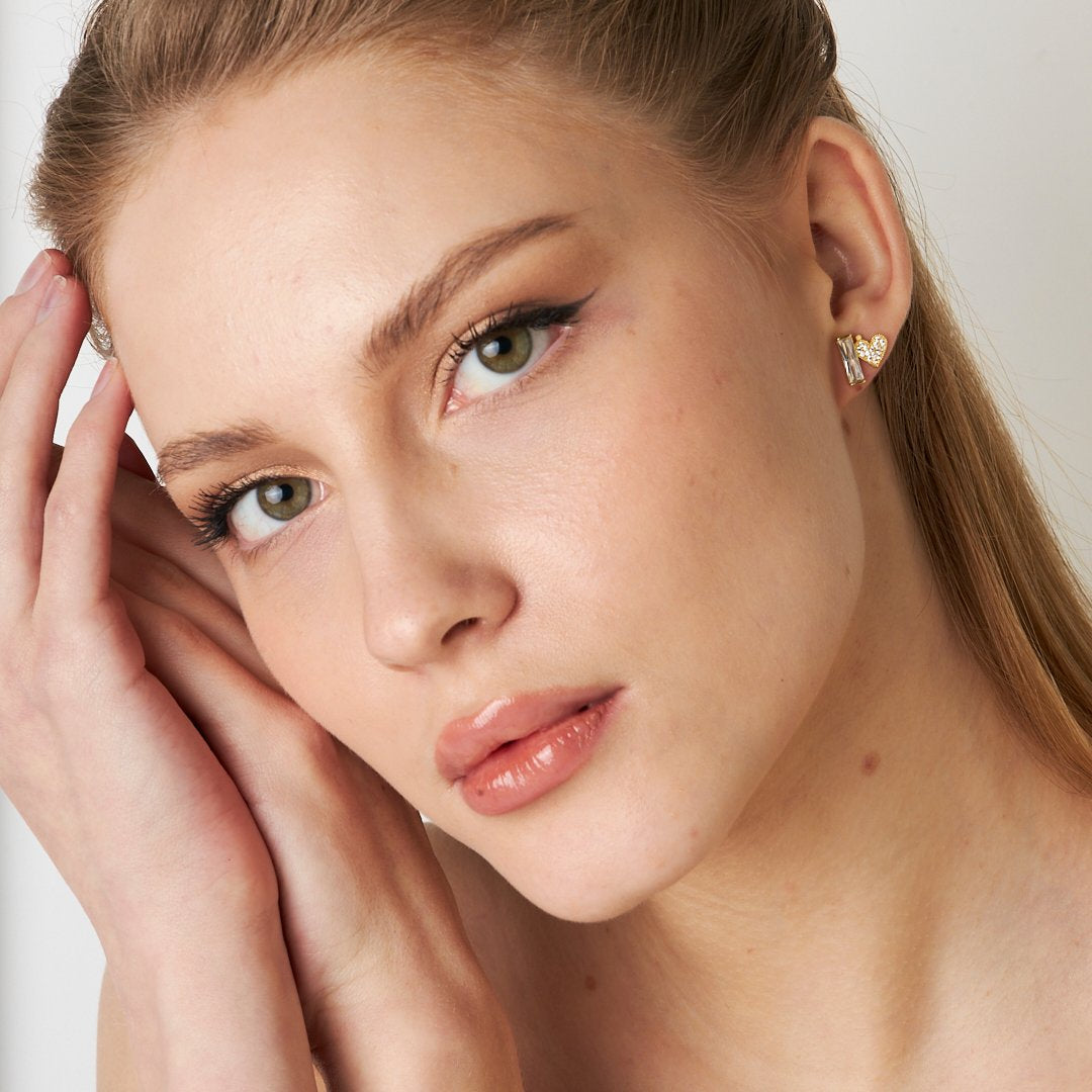 Baguette Stone Heart Earrings - 925 SILVER