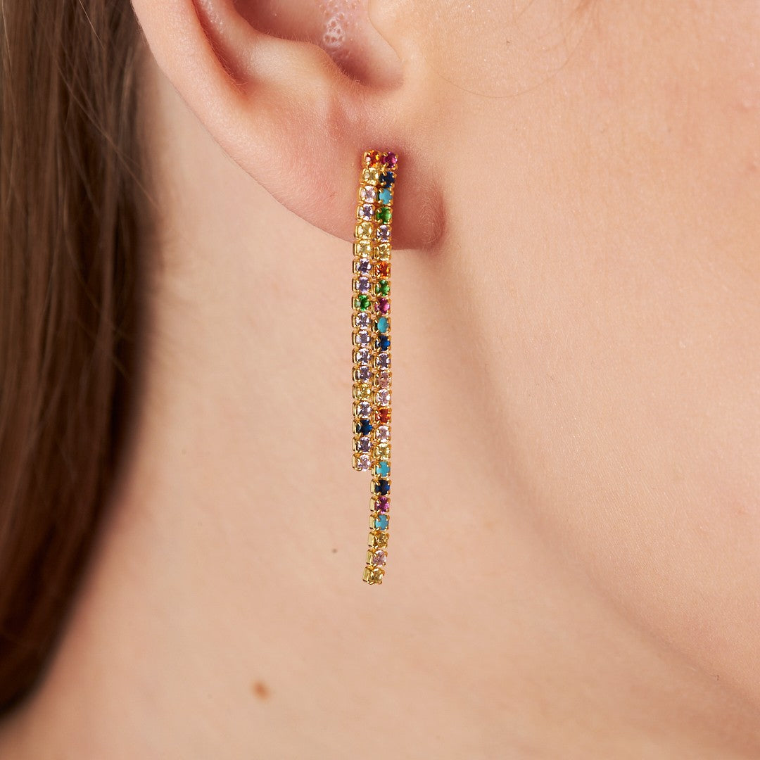 Colorful Stone Waterway Earring - 925 SILVER