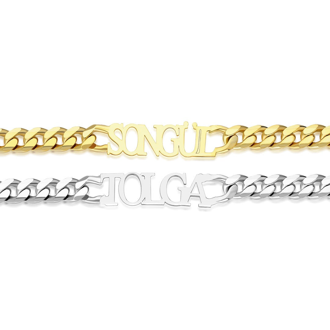 Cuban Chain Name Bracelet Set - 925 SILVER