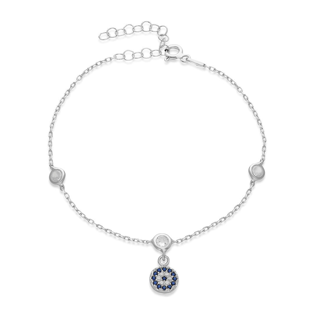 Evil Eye Bracelet with Three Stones - 925 Silver
