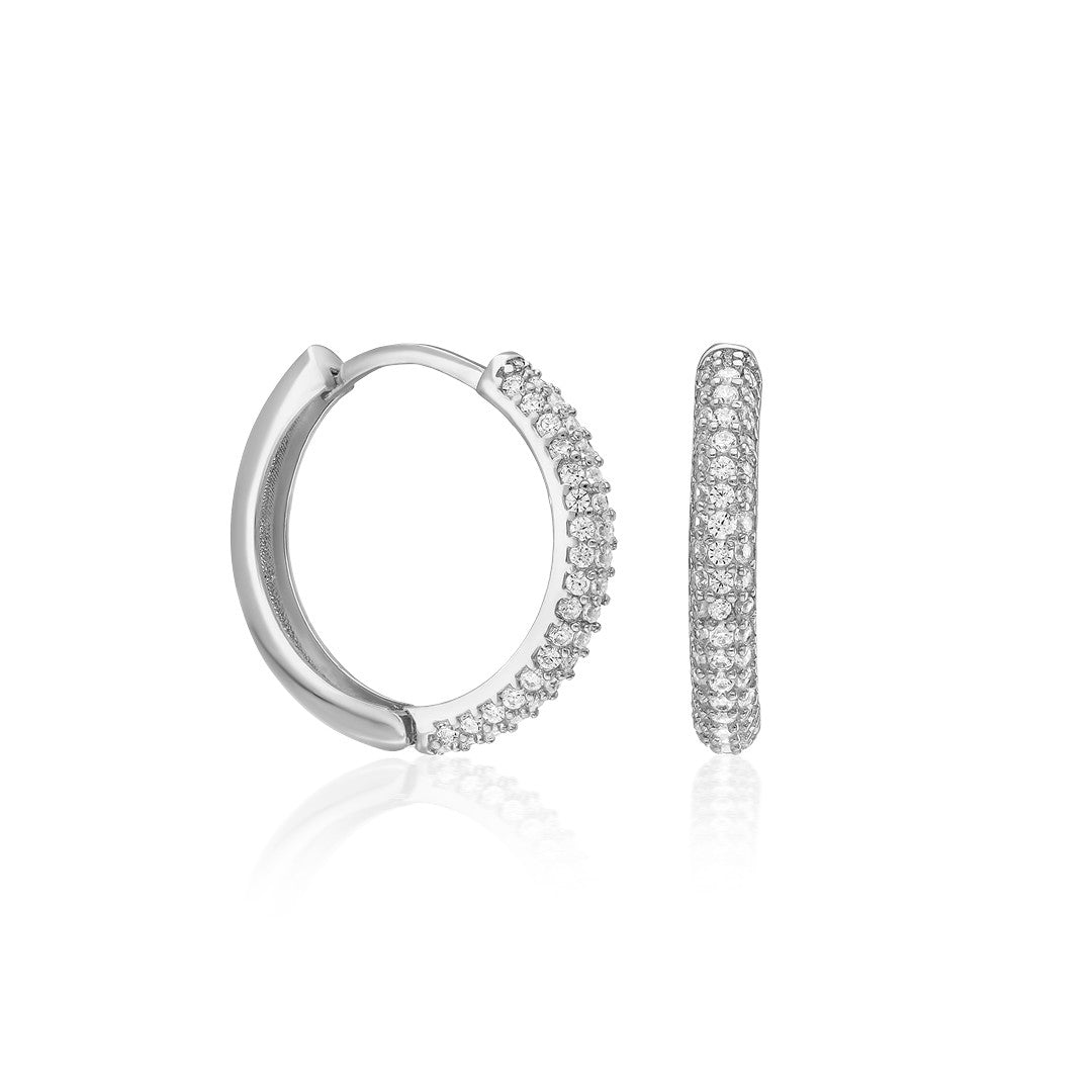 Semicircular Stone Hoop Earrings - 925 SILVER