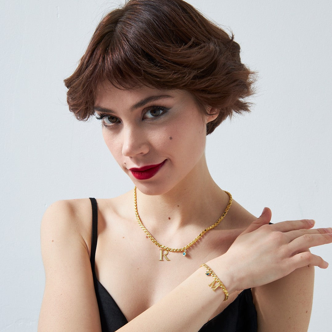 GERSTEN BUCHSTABEN SET MIT NAZAR | 925 SILBER