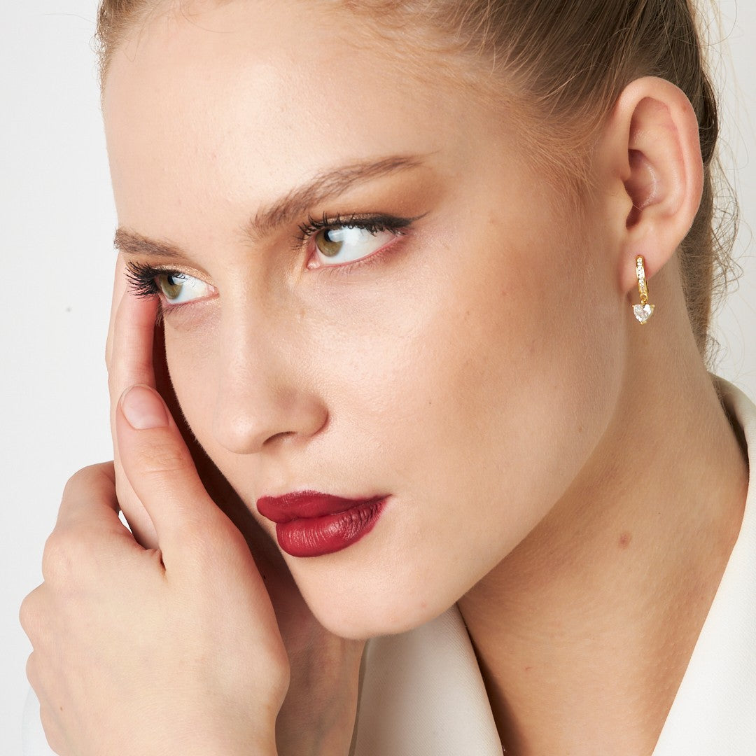 Heart-Shaped Single Stone Earring - 925 Silver