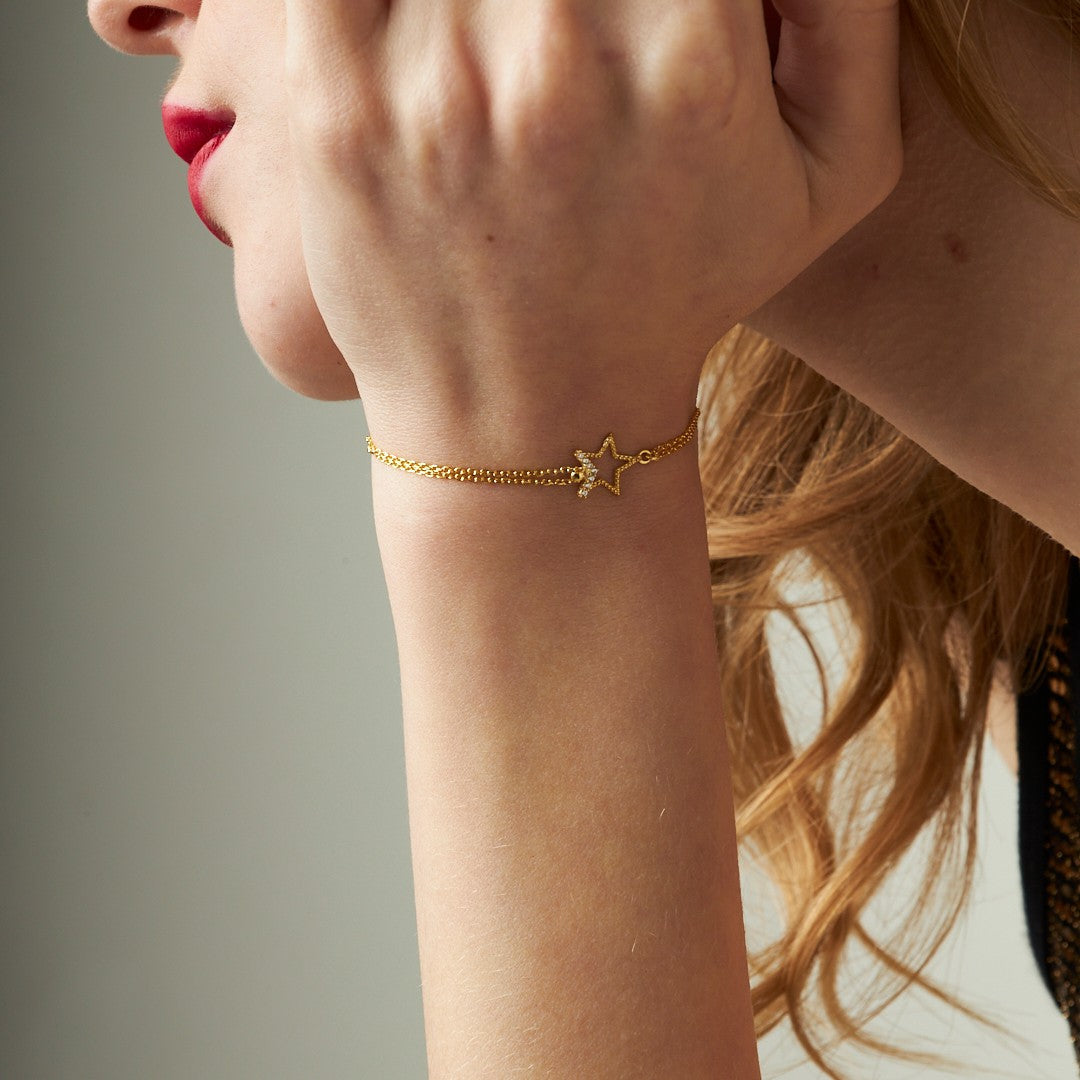 STERN MIT DOPPEL KETTEN ARMBAND | 925 SILBER