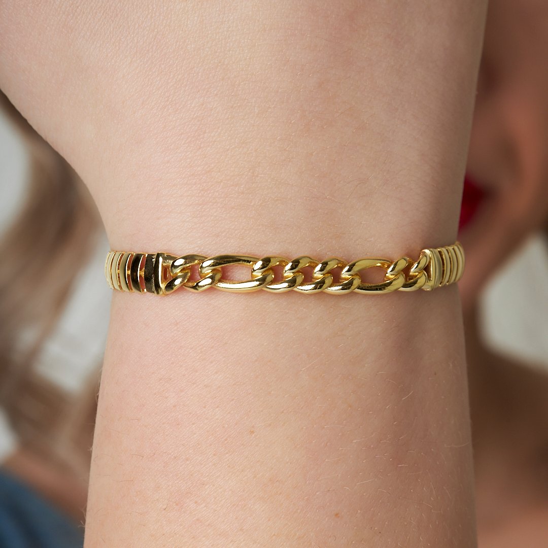 Herringbone Bracelet with Chain Detail - 925 SILVER