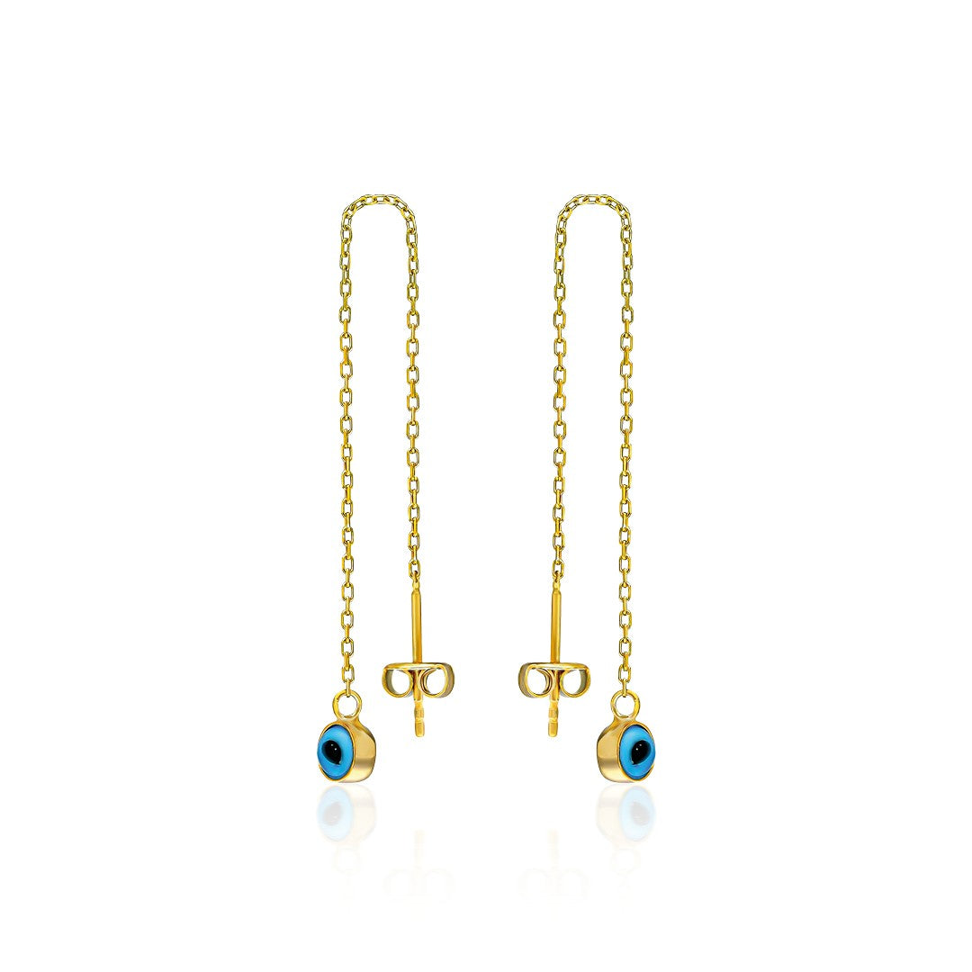 Evil Eye Dangling Chain Earrings - 925 SILVER