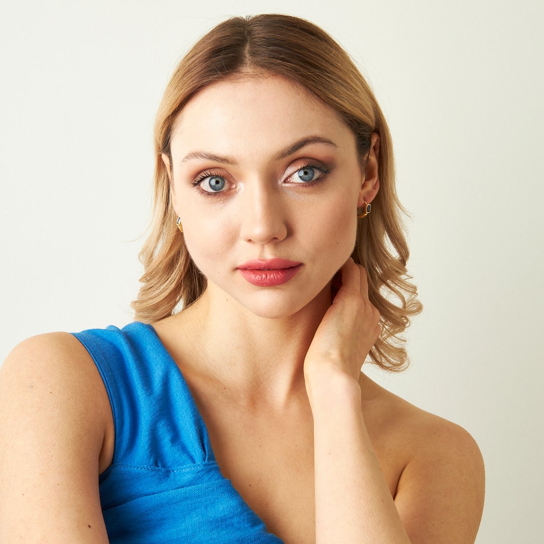 Baguette Earrings with Navy Blue Stones - 925 Silver