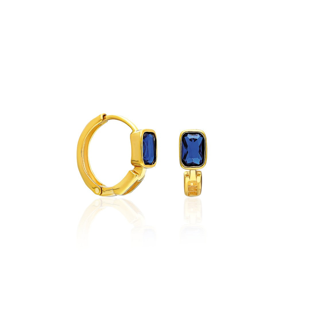 Baguette Earrings with Navy Blue Stones - 925 Silver