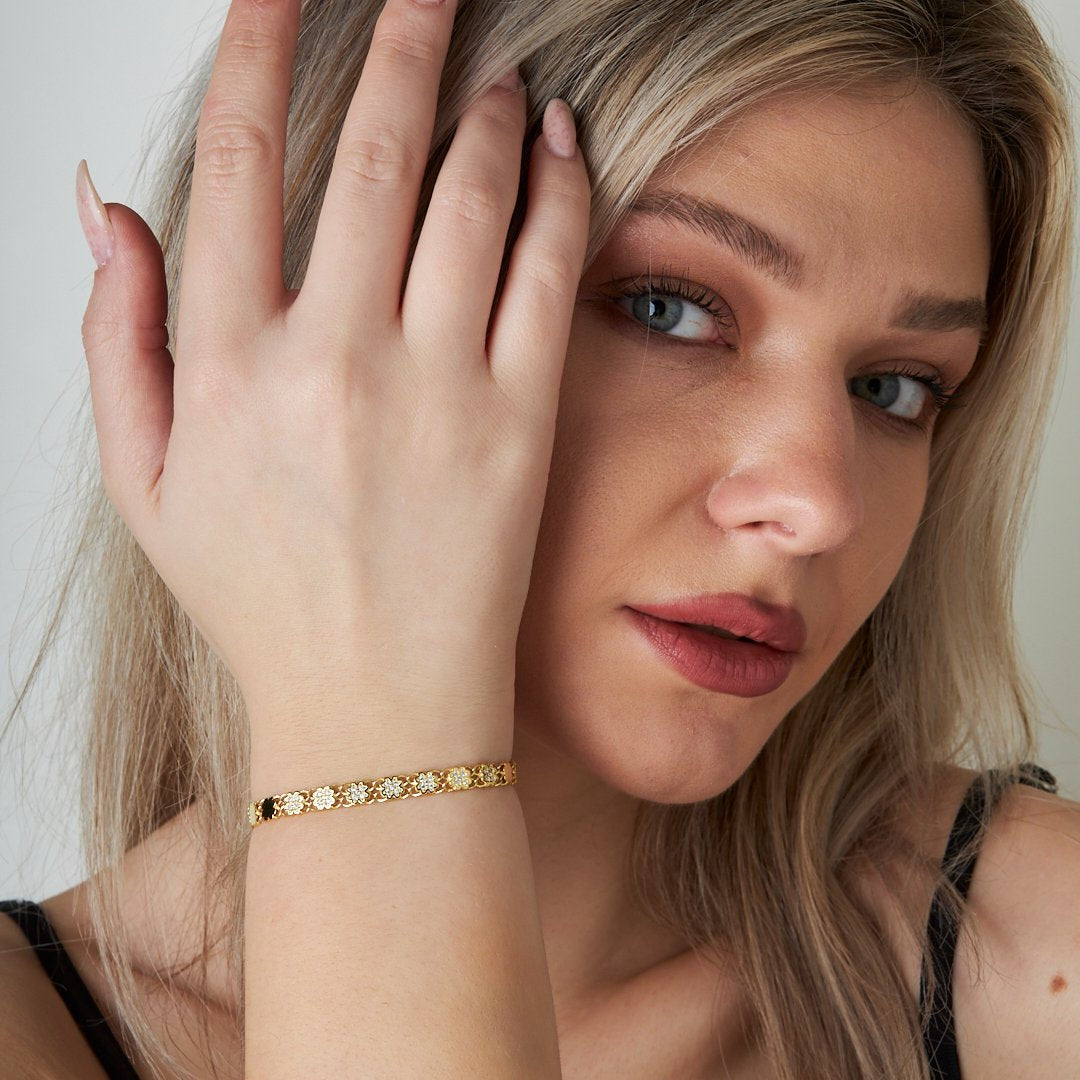 Semi-Precious Stone Leaf Chain Bracelet - 925 SILVER