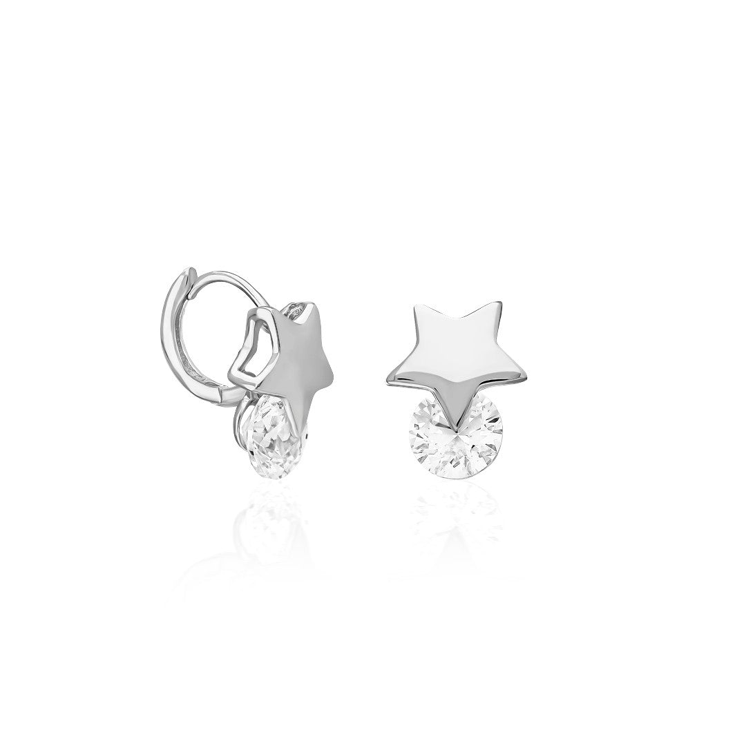 Single Stone Star Sparkling Earrings - 925 SILVER