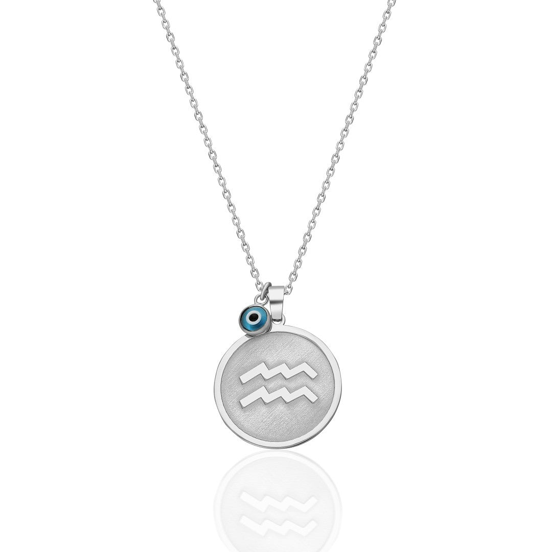 Evil Eye Round Aquarius Necklace - 925 SILVER