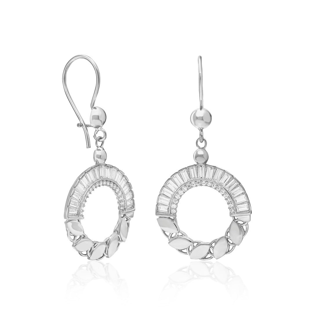 Oval Baguette Stone Chain Earrings - 925 SILVER